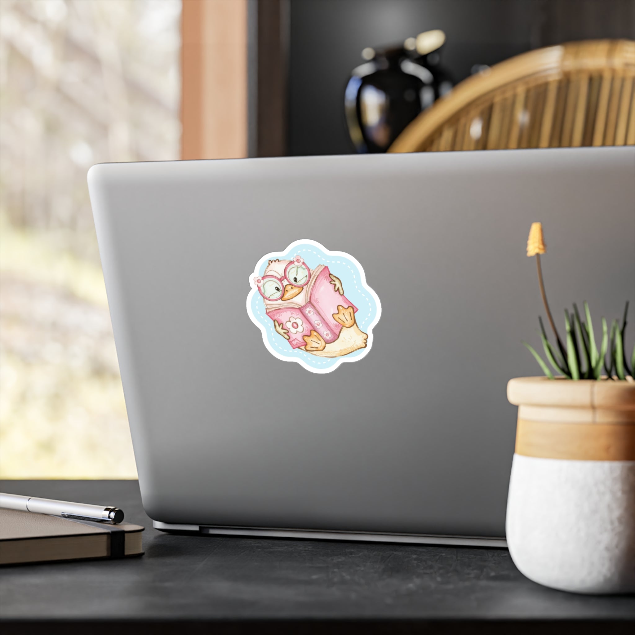 Cute Reading Duck Vinyl Sticker — Kiss-Cut Decal for Books, Laptops & Windows