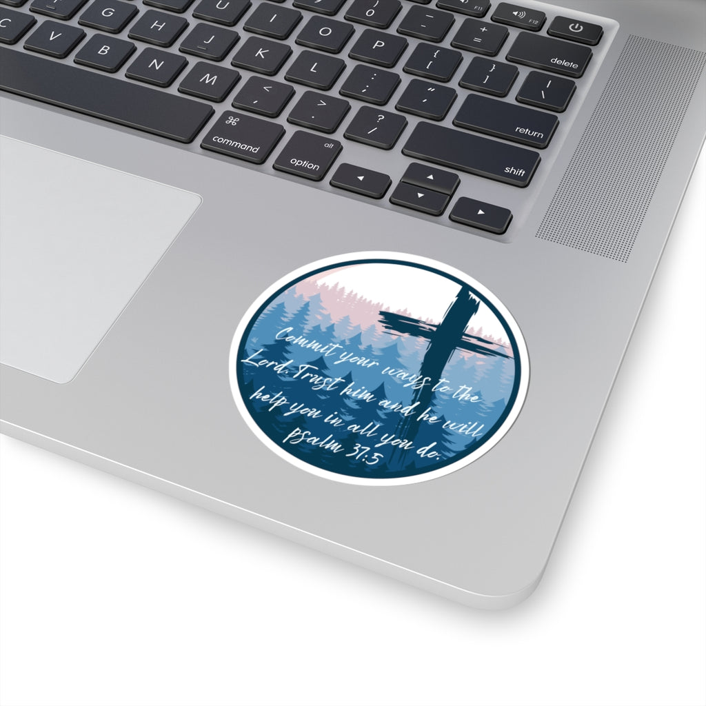 Psalm 37:5 Cross Kiss-Cut Sticker — Christian Faith Inspirational Vinyl Sticker