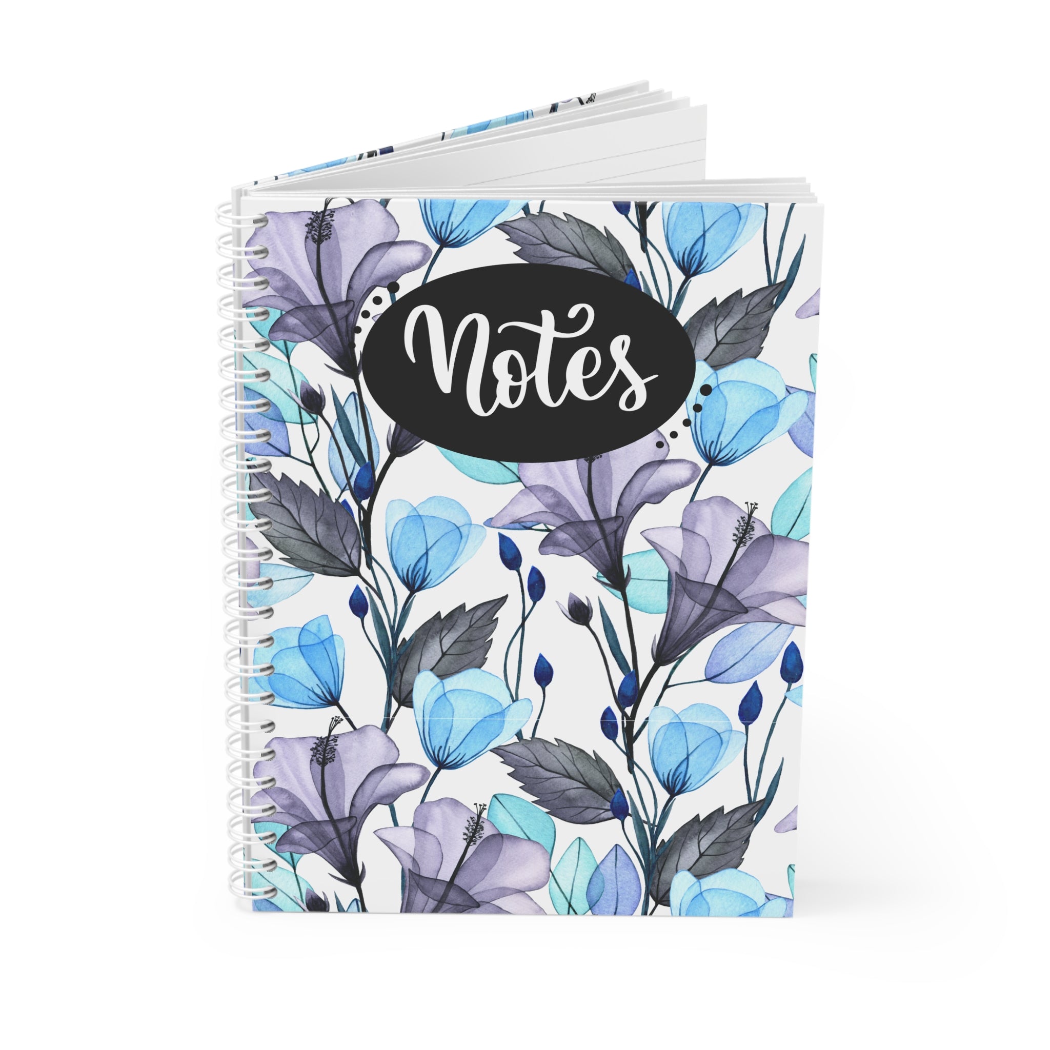 Floral Notes Spiral Notebook — Blue & Lavender Watercolor Bloom Journal