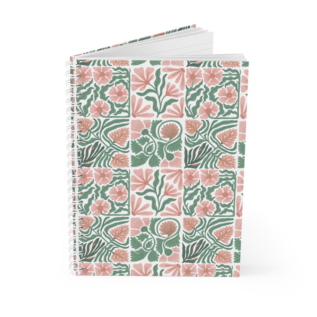 Floral Tile Spiral Notebook — Peach & Sage Botanical Journal