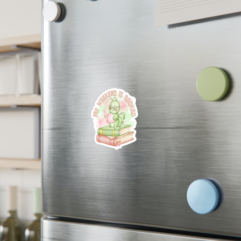 Bookworm Vinyl Sticker — "My Weekend Is Booked" Cute Reading Caterpillar Kiss-Cut Decal
