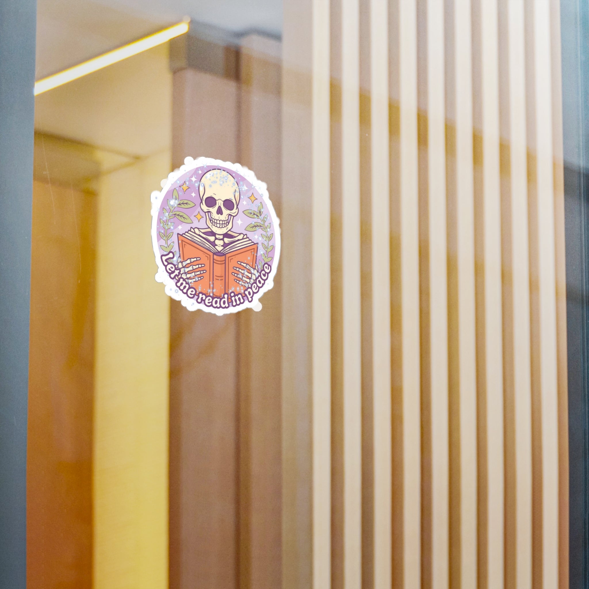 Kiss-Cut Vinyl Decal — “Let Me Read in Peace” Skull Reading Sticker