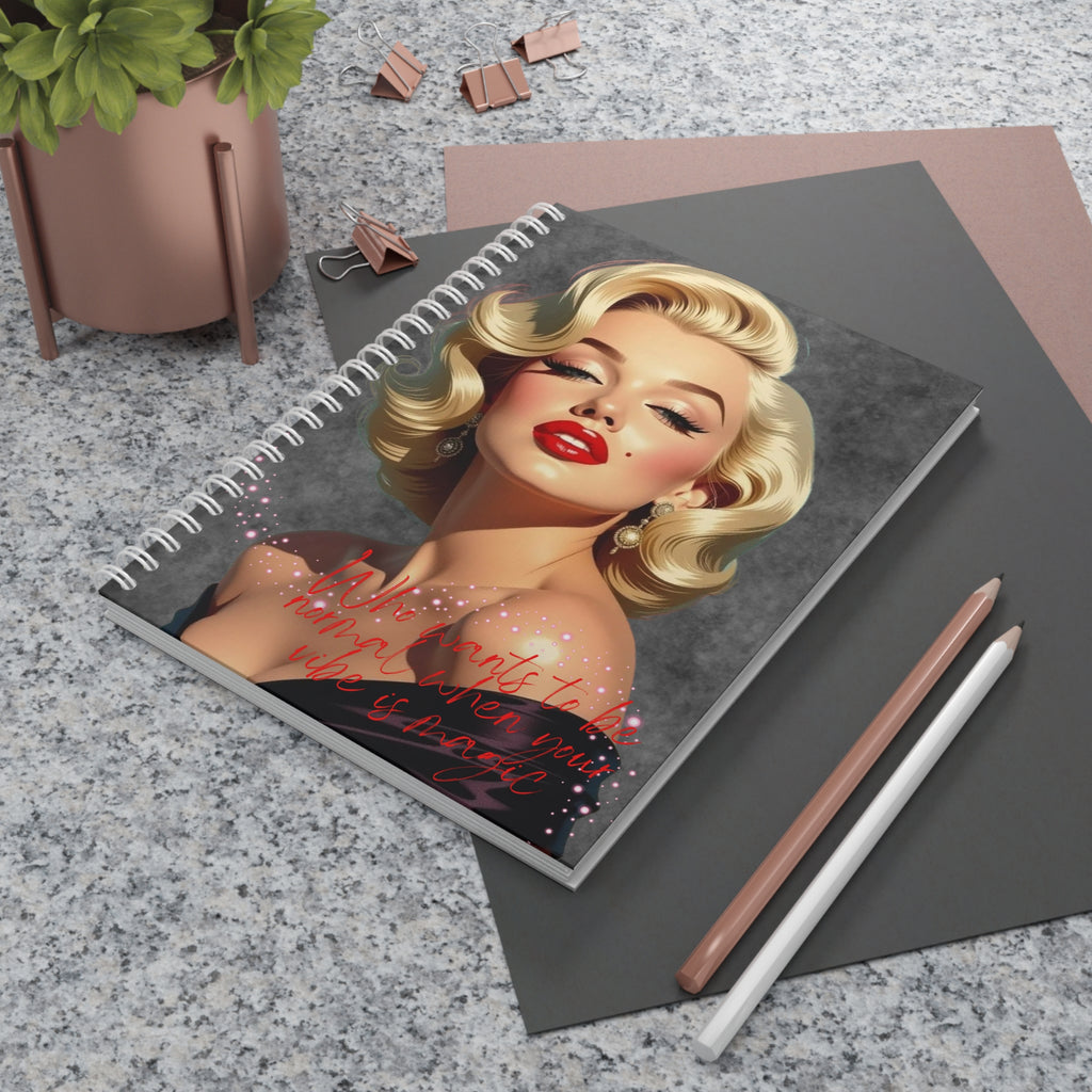 Spiral Notebook - Vintage Glam Marilyn Monroe Portrait Journal with Red Kiss Accent
