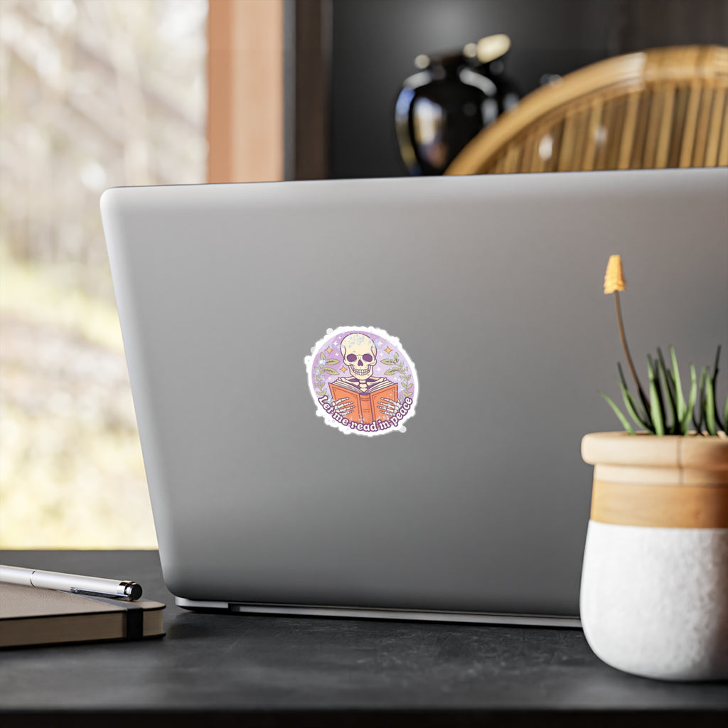 Kiss-Cut Vinyl Decal — “Let Me Read in Peace” Skull Reading Sticker