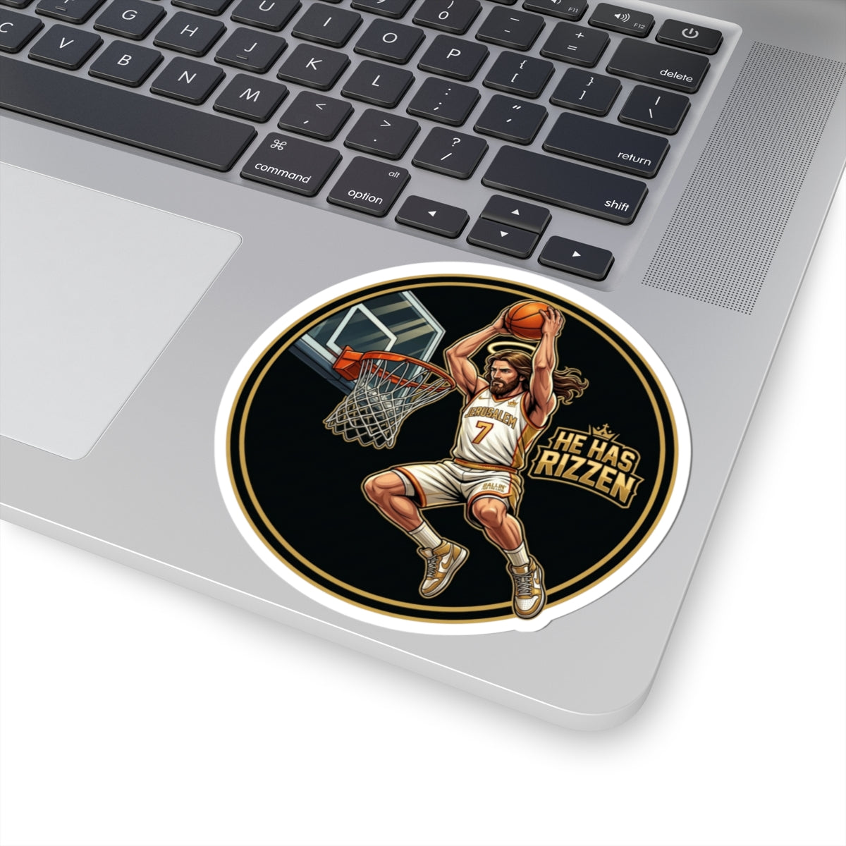 He Has RIZZEN Basketball Sticker — Round Kiss-Cut Dunking Player  | Decal He has Risen