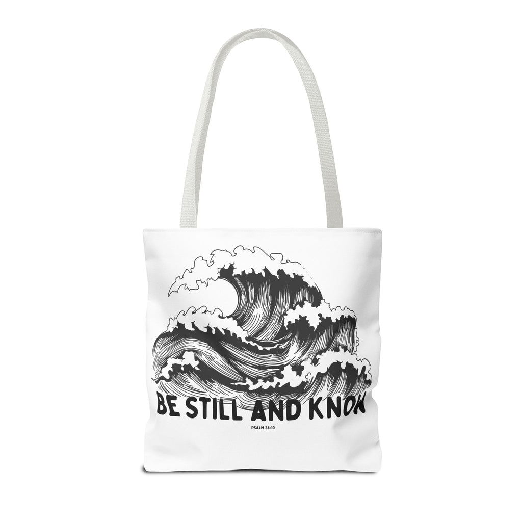 Be Still and Know Wave Tote Bag — Inspirational Psalm 36:10 Canvas Tote