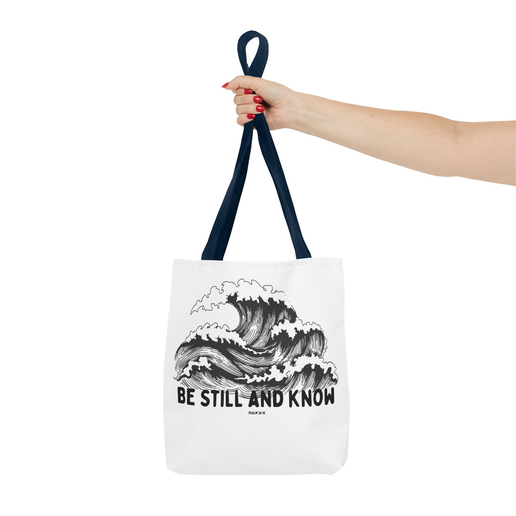 Be Still and Know Wave Tote Bag — Inspirational Psalm 36:10 Canvas Tote