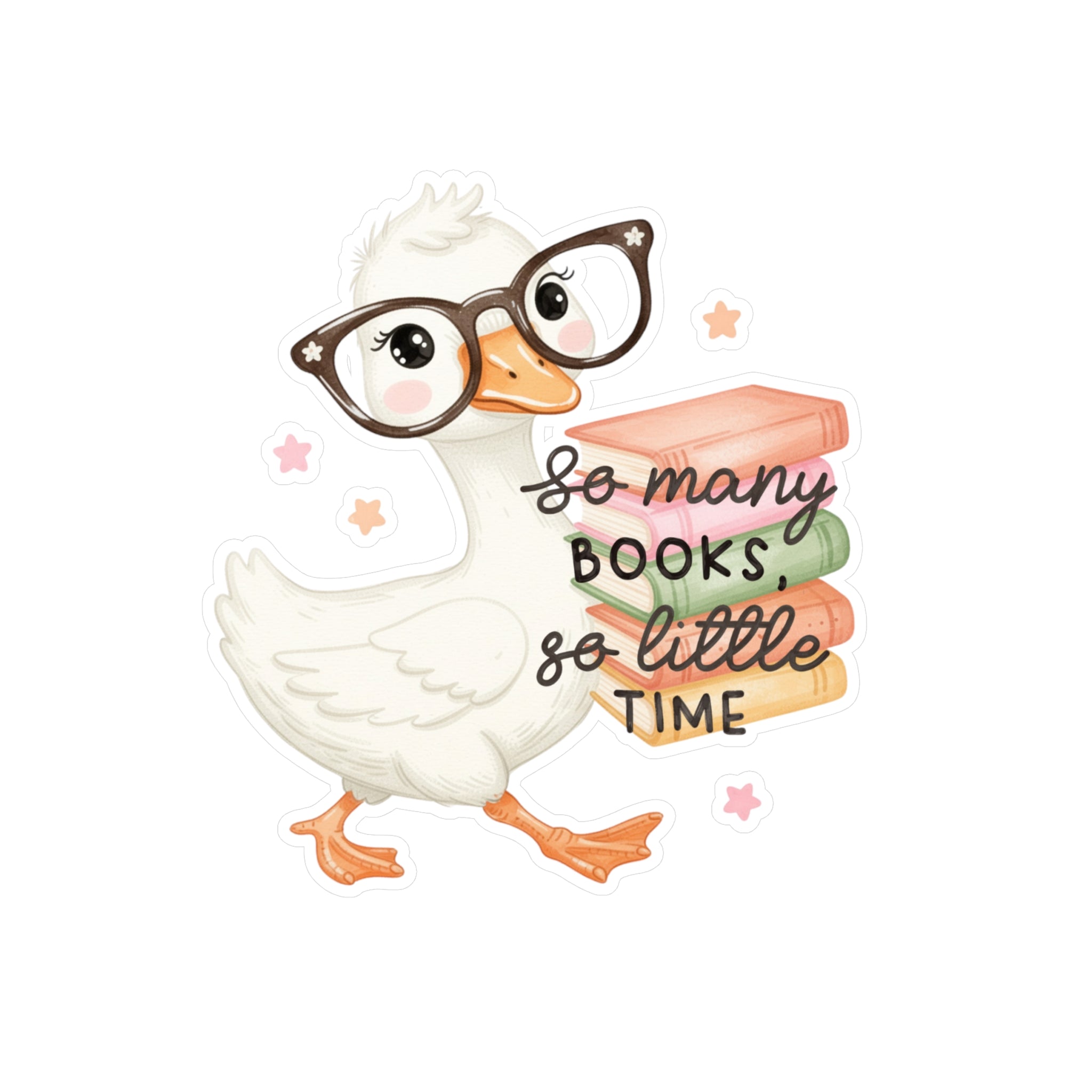Duck Booklover Vinyl Sticker — "So Many Books, So Little Time" Kiss-Cut Decal