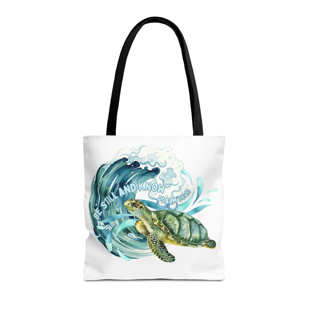 Sea Turtle Wave Tote Bag — "Be Still and Know" Ocean Eco Shopper