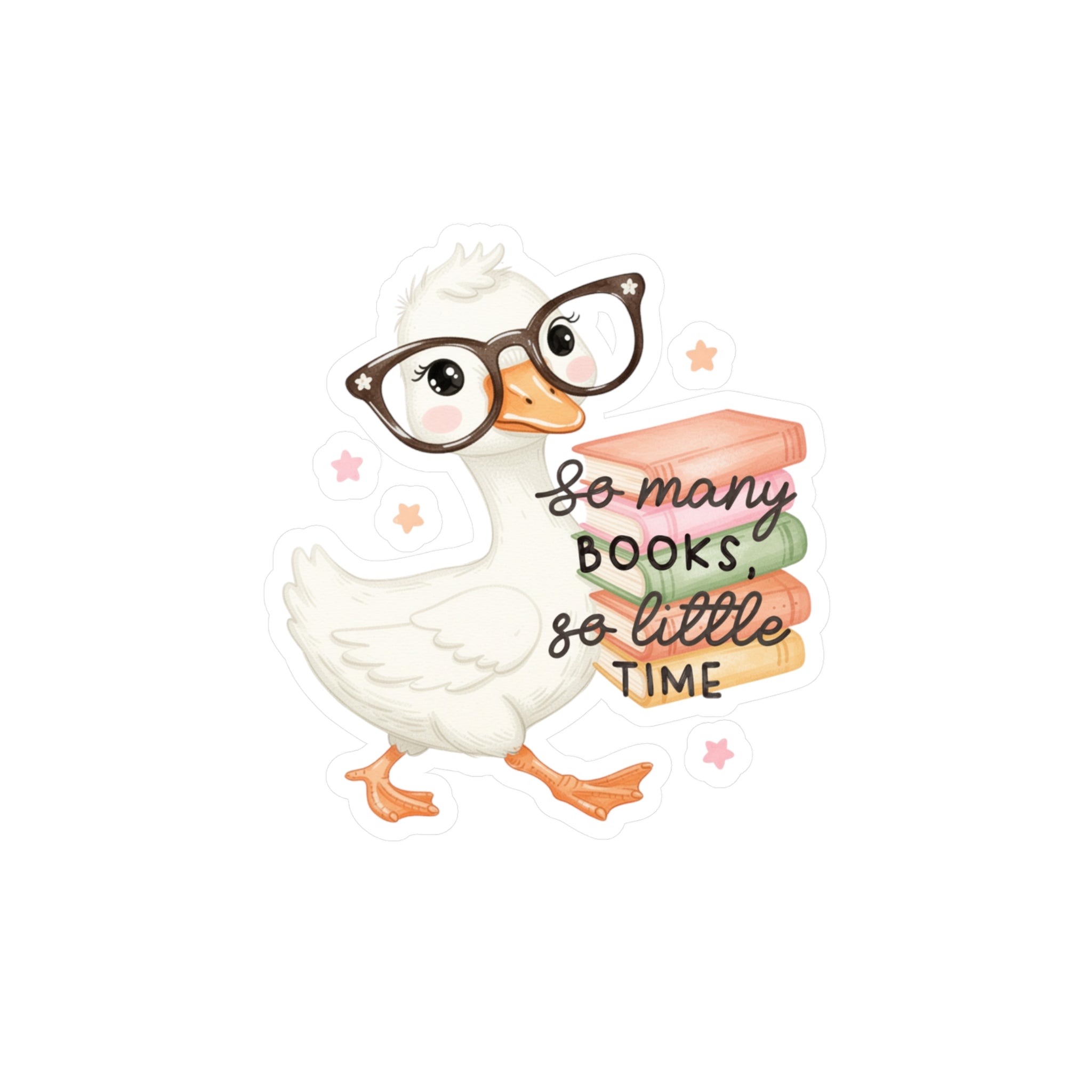 Duck Booklover Vinyl Sticker — "So Many Books, So Little Time" Kiss-Cut Decal