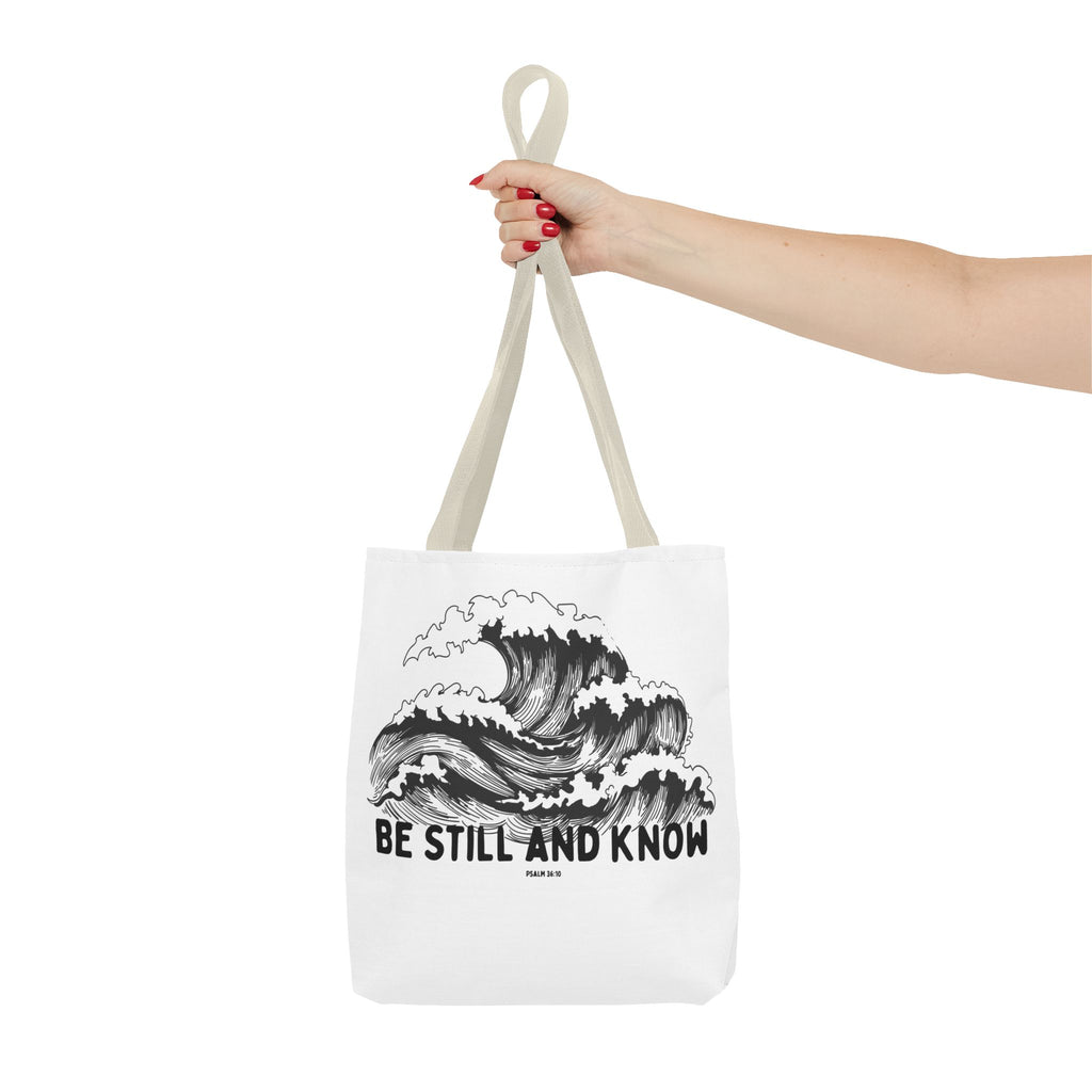 Be Still and Know Wave Tote Bag — Inspirational Psalm 36:10 Canvas Tote