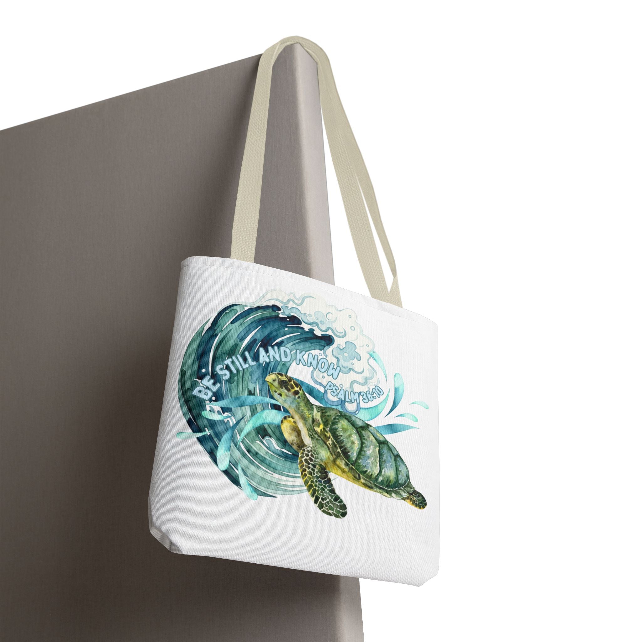 Sea Turtle Wave Tote Bag — "Be Still and Know" Ocean Eco Shopper
