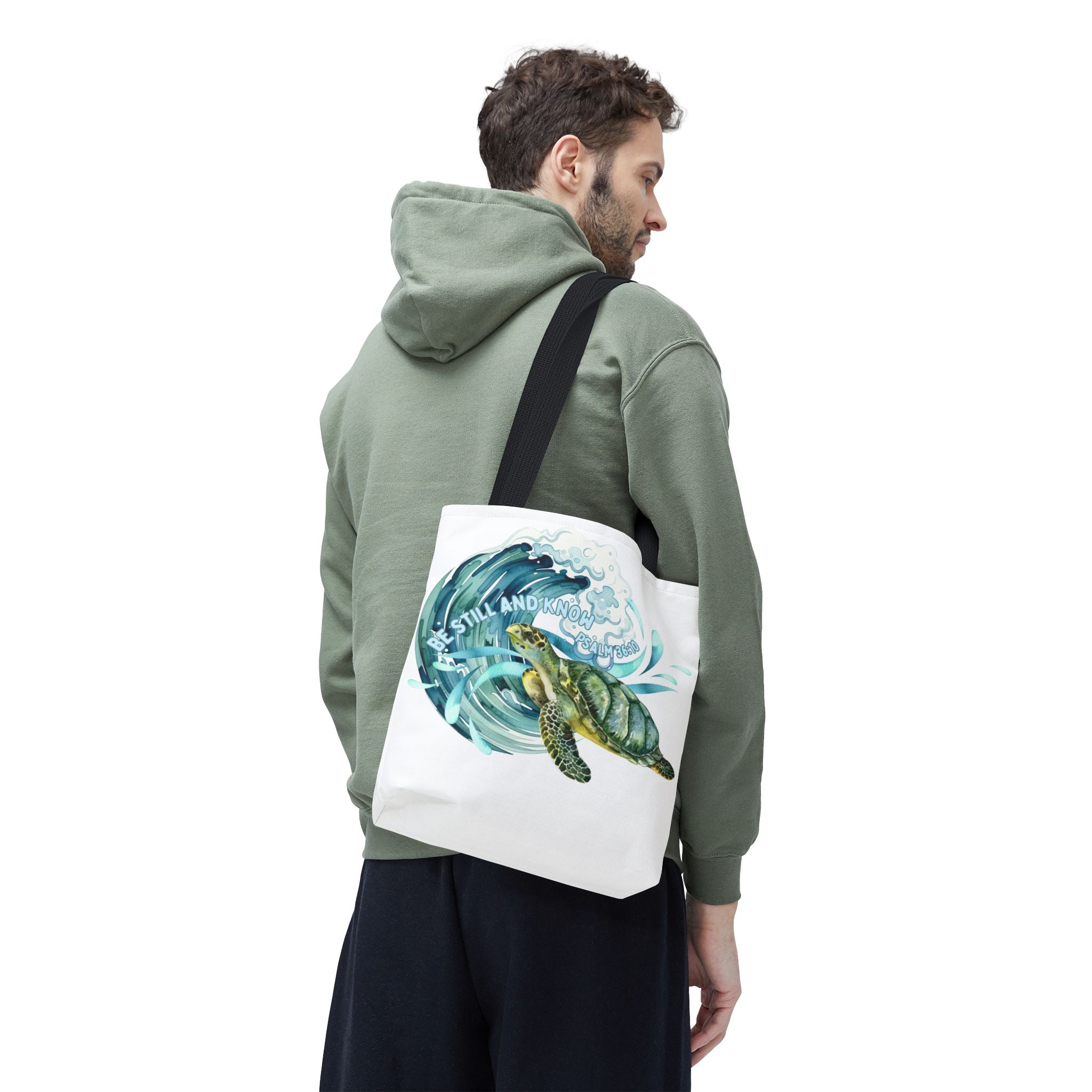 Sea Turtle Wave Tote Bag — "Be Still and Know" Ocean Eco Shopper