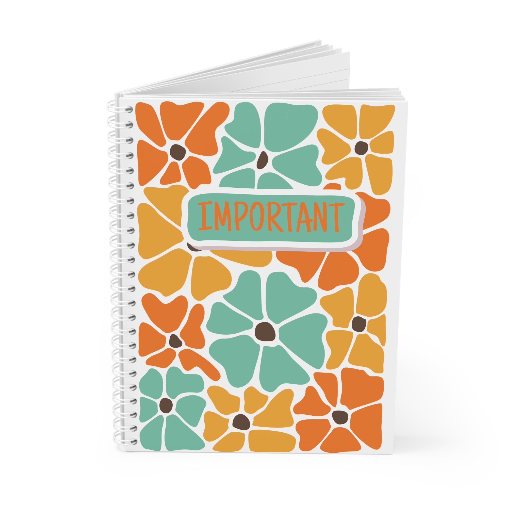 Important Floral Spiral Notebook — Retro Orange Teal Flower Journal