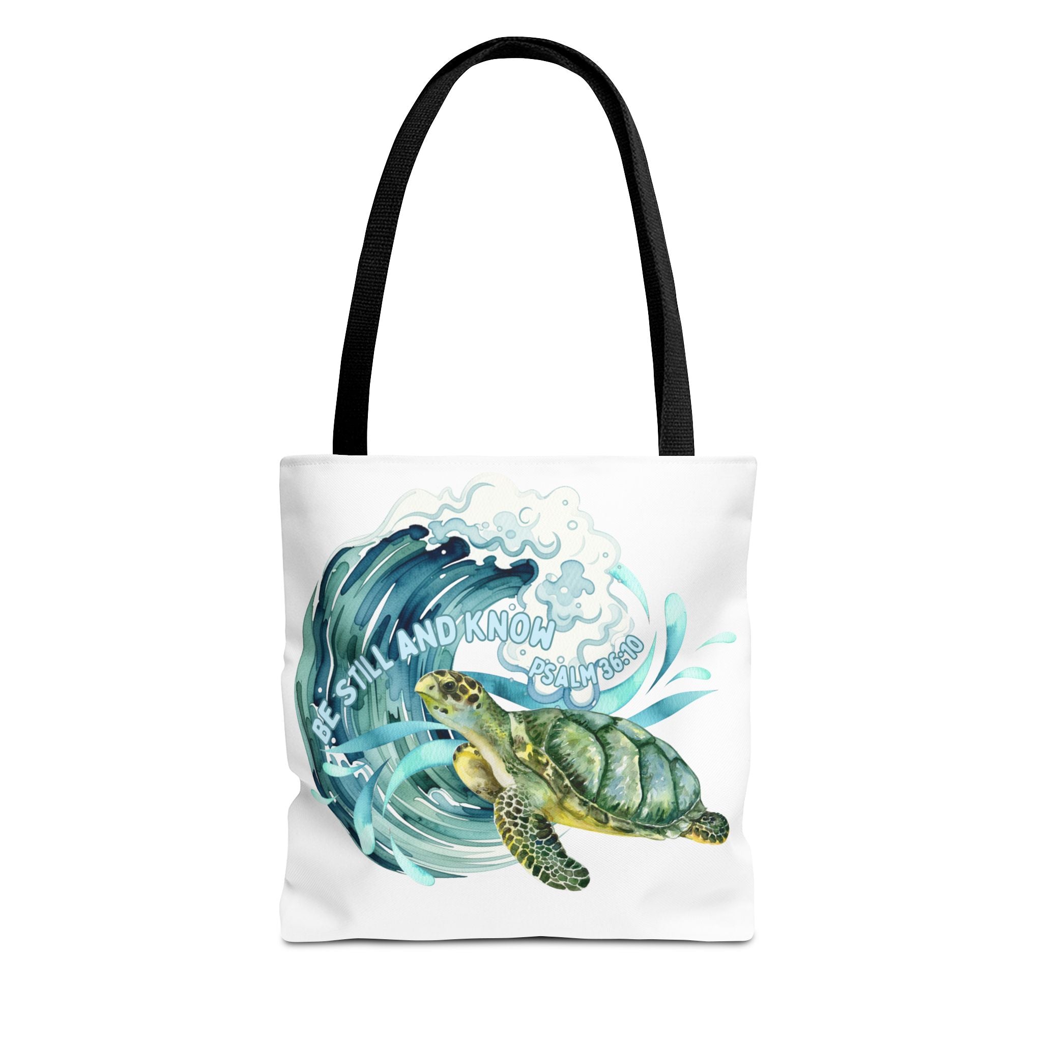 Sea Turtle Wave Tote Bag — "Be Still and Know" Ocean Eco Shopper