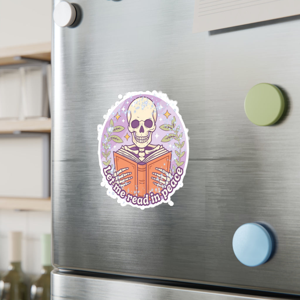 Kiss-Cut Vinyl Decal — “Let Me Read in Peace” Skull Reading Sticker