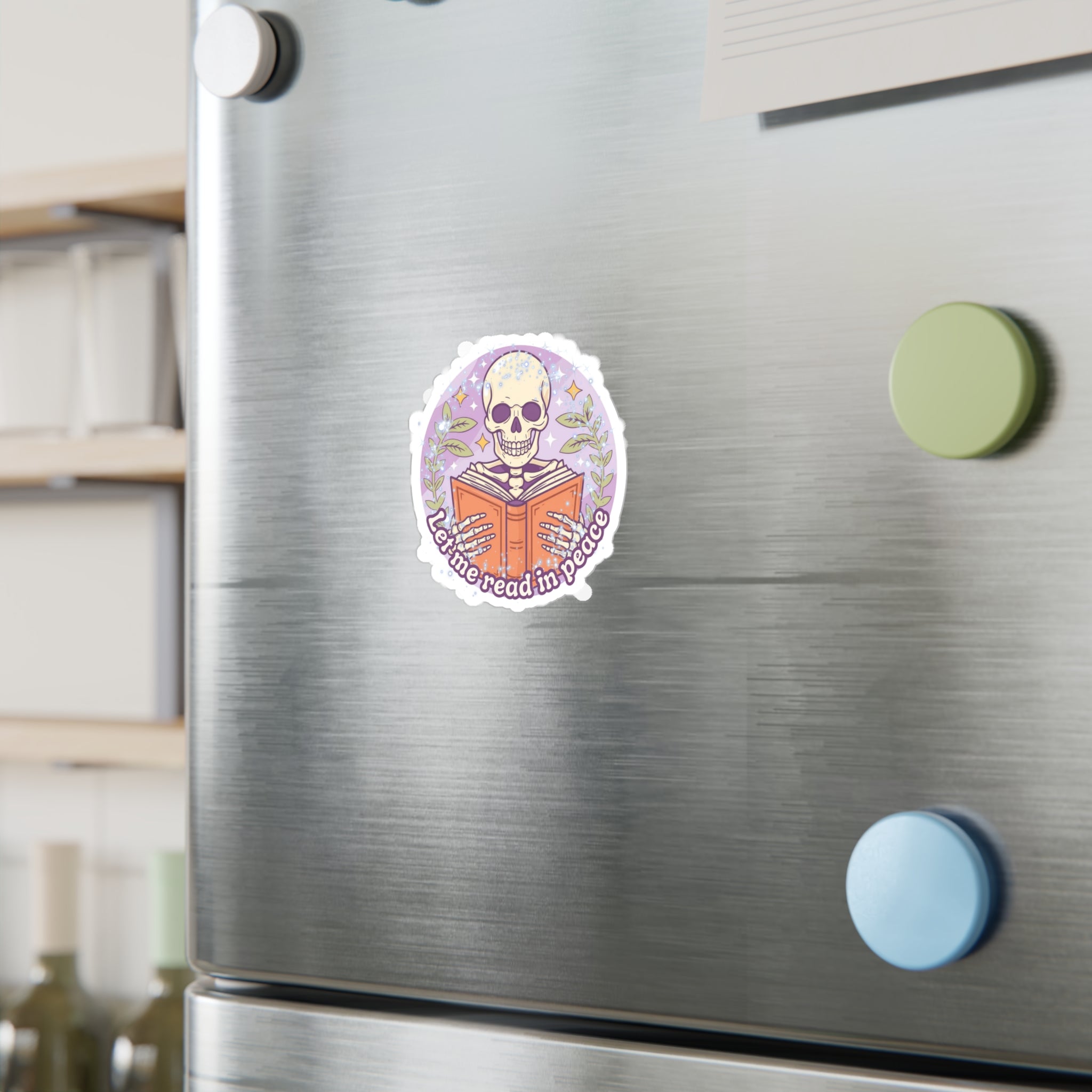 Kiss-Cut Vinyl Decal — “Let Me Read in Peace” Skull Reading Sticker