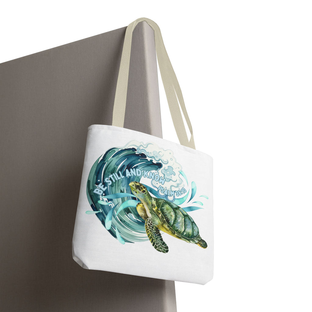 Sea Turtle Wave Tote Bag — "Be Still and Know" Ocean Eco Shopper