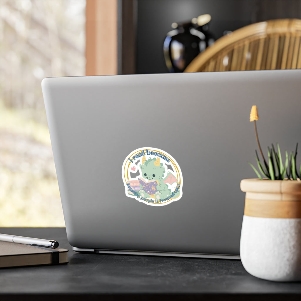 Reading Dragon Vinyl Sticker — “I read because roasting  people is frowned upon” Kiss-Cut Decal
