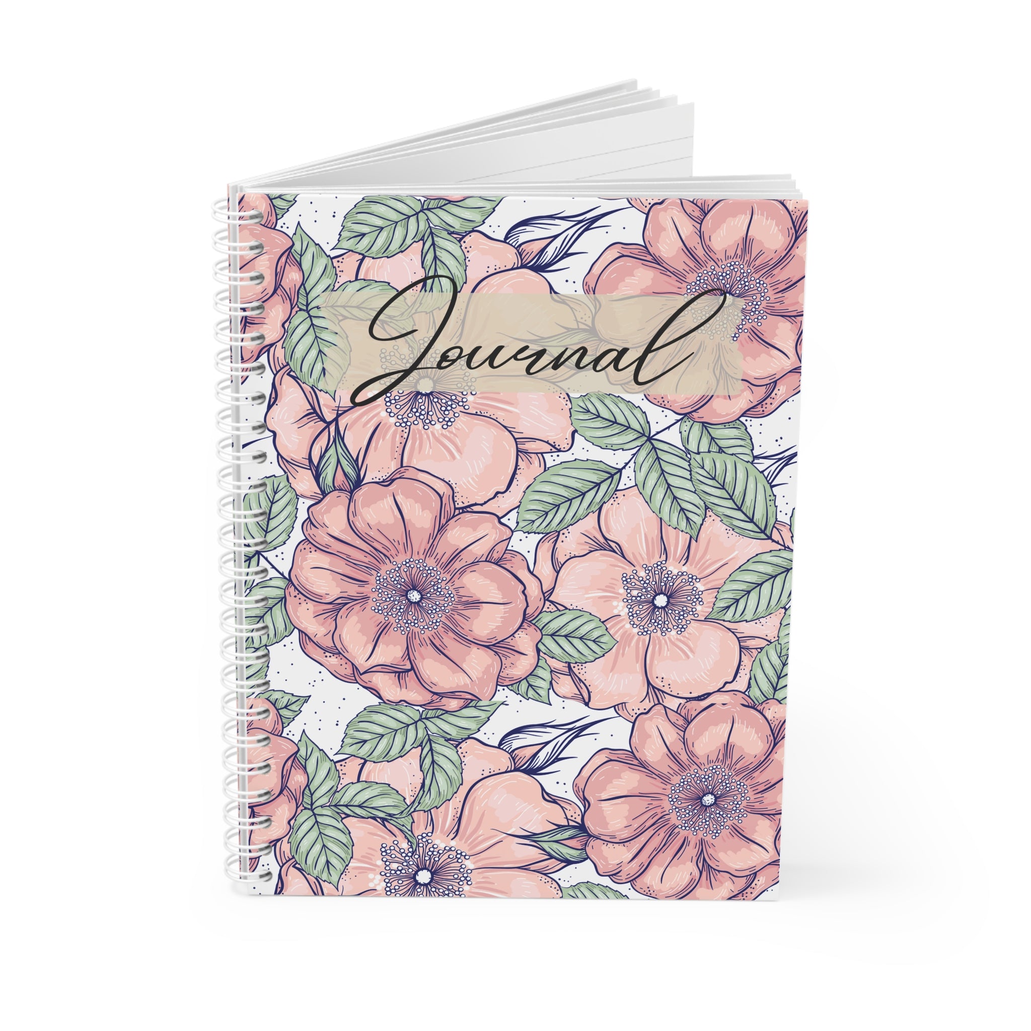 Floral Journal Spiral Notebook — Peach Watercolor Flowers, Lined Journal for Women & Girls