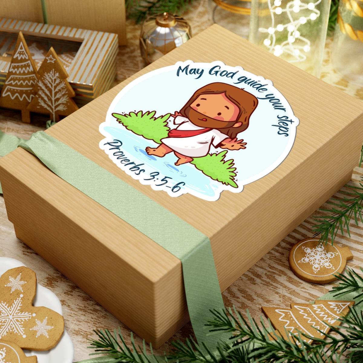 Jesus Sticker — “May God Guide Your Steps” (Proverbs 3:5-6) Kiss-Cut