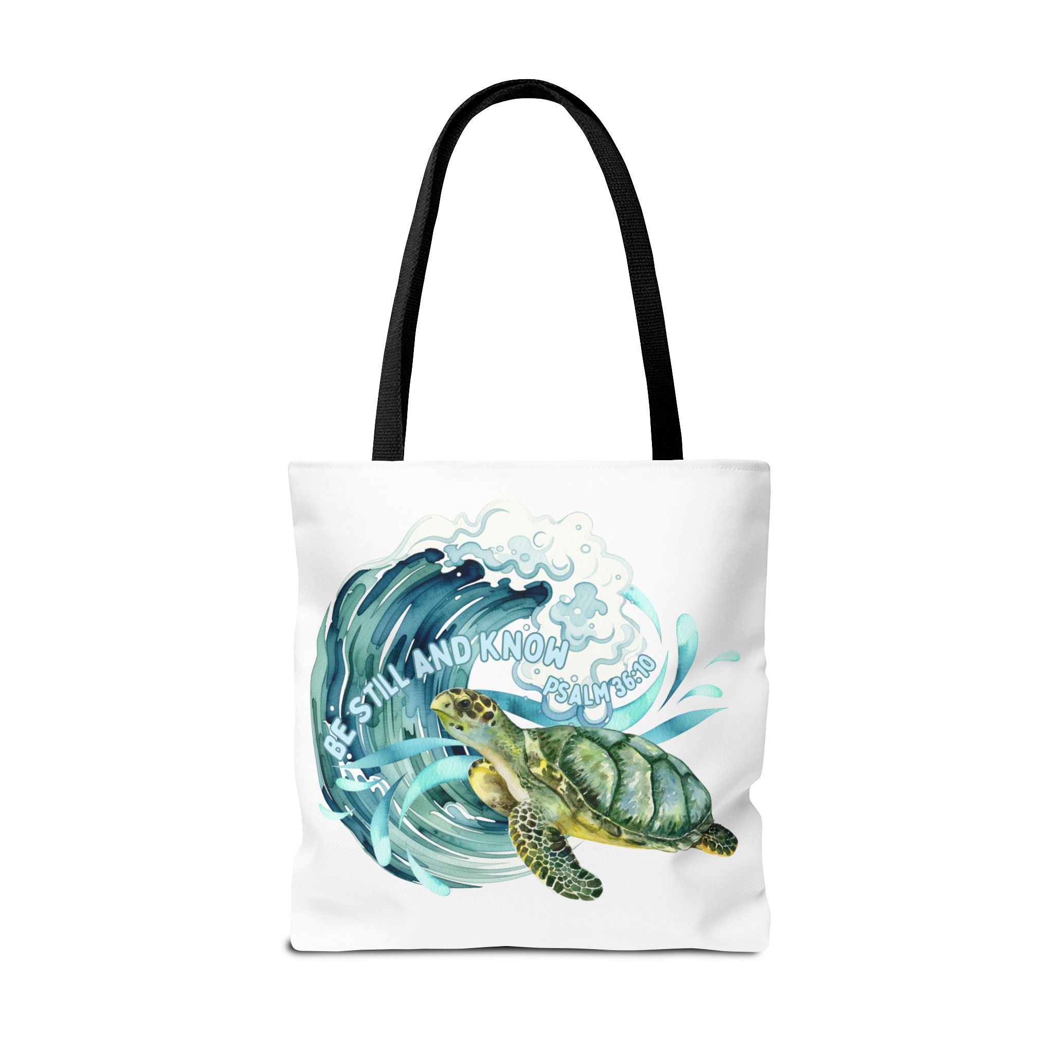 Sea Turtle Wave Tote Bag — "Be Still and Know" Ocean Eco Shopper