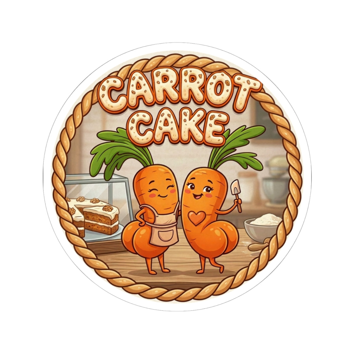 Carrot Cake Cute Characters Kiss-Cut Sticker — Baking Cute Laptop Decal