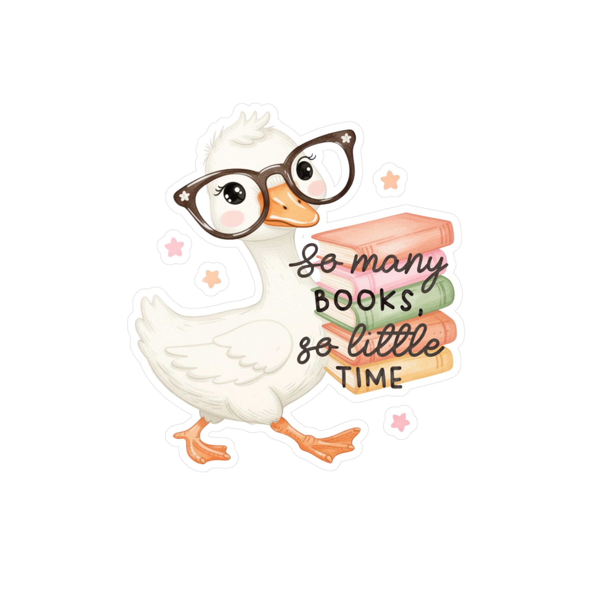 Duck Booklover Vinyl Sticker — "So Many Books, So Little Time" Kiss-Cut Decal