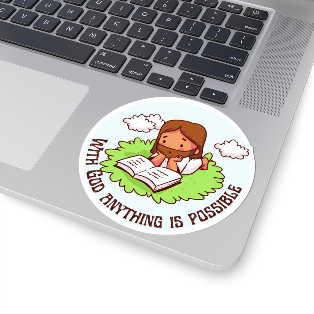 Inspirational Jesus Reading Sticker – “With God Anything Is Possible” Kiss-Cut Faith Decal
