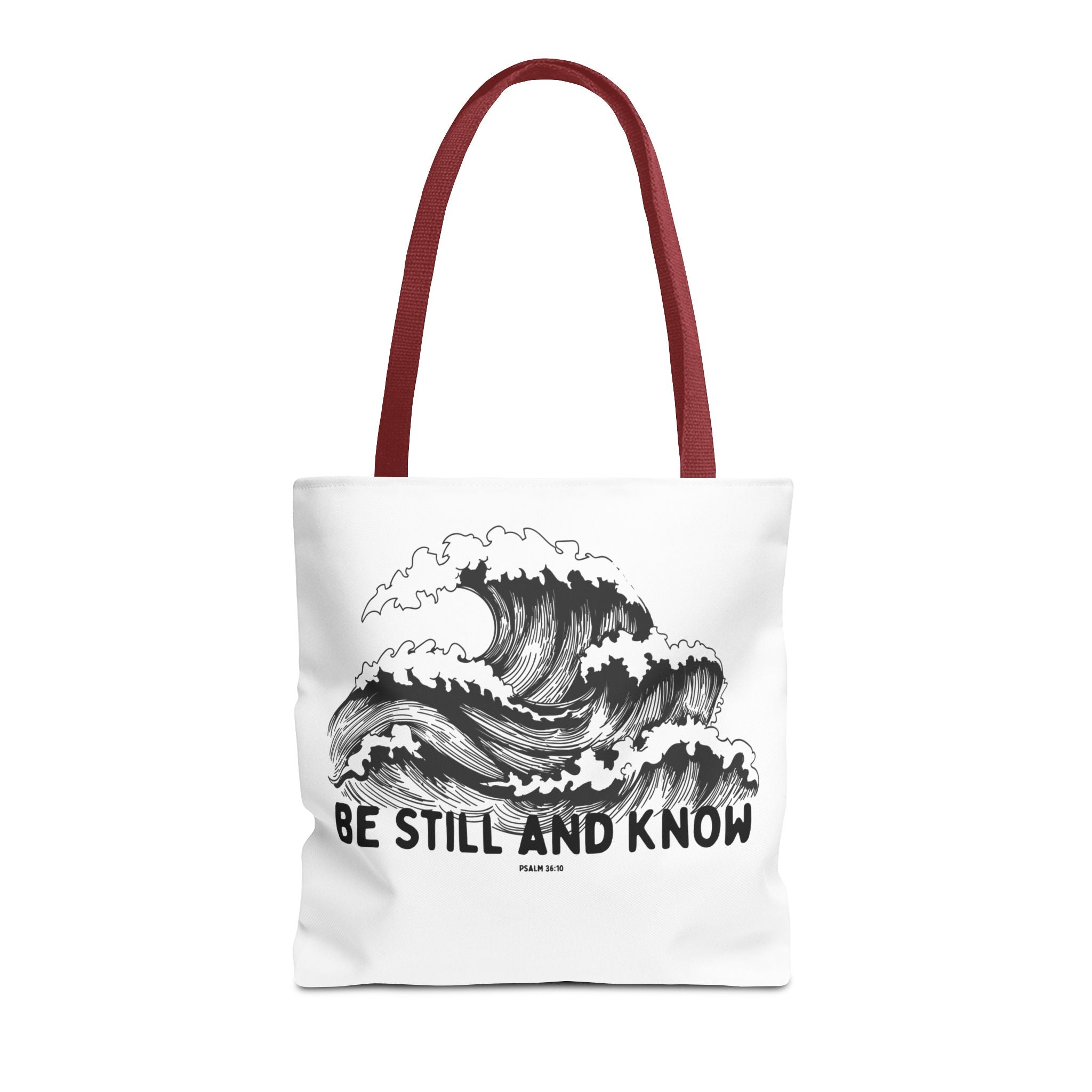 Be Still and Know Wave Tote Bag — Inspirational Psalm 36:10 Canvas Tote