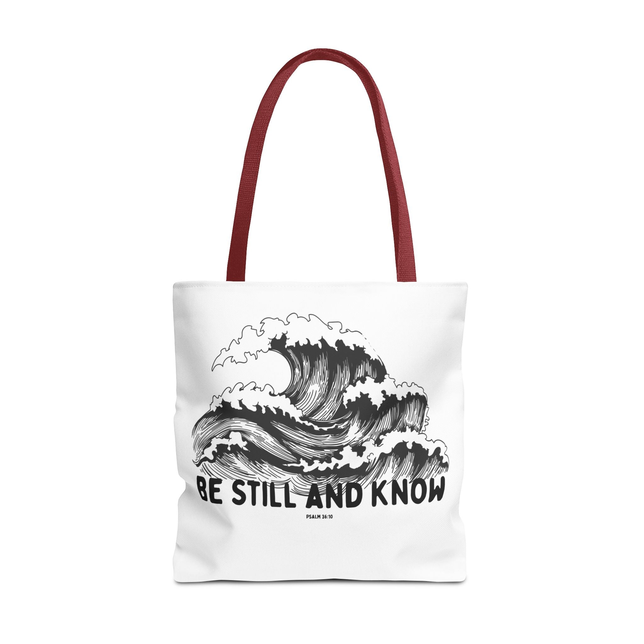 Be Still and Know Wave Tote Bag — Inspirational Psalm 36:10 Canvas Tote
