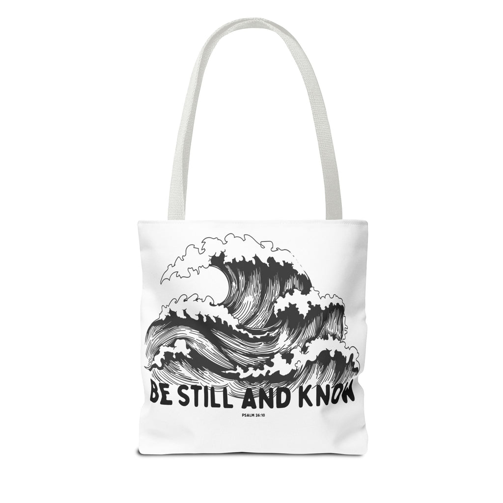 Be Still and Know Wave Tote Bag — Inspirational Psalm 36:10 Canvas Tote